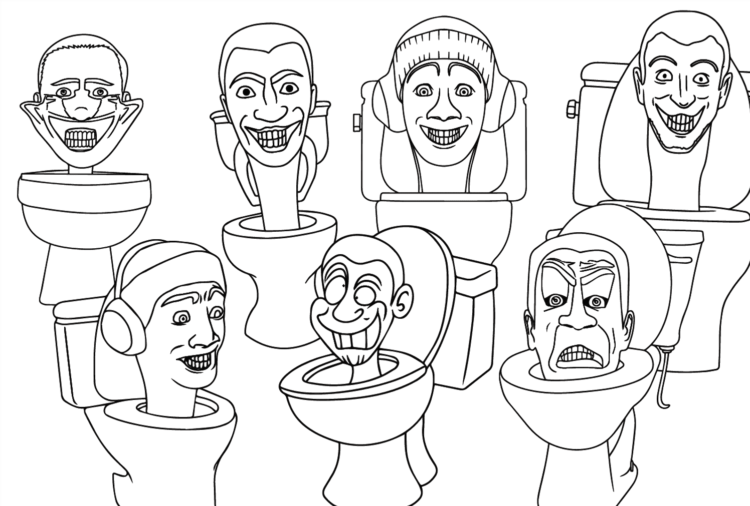 All Skibidi Toilet Free Coloring Page