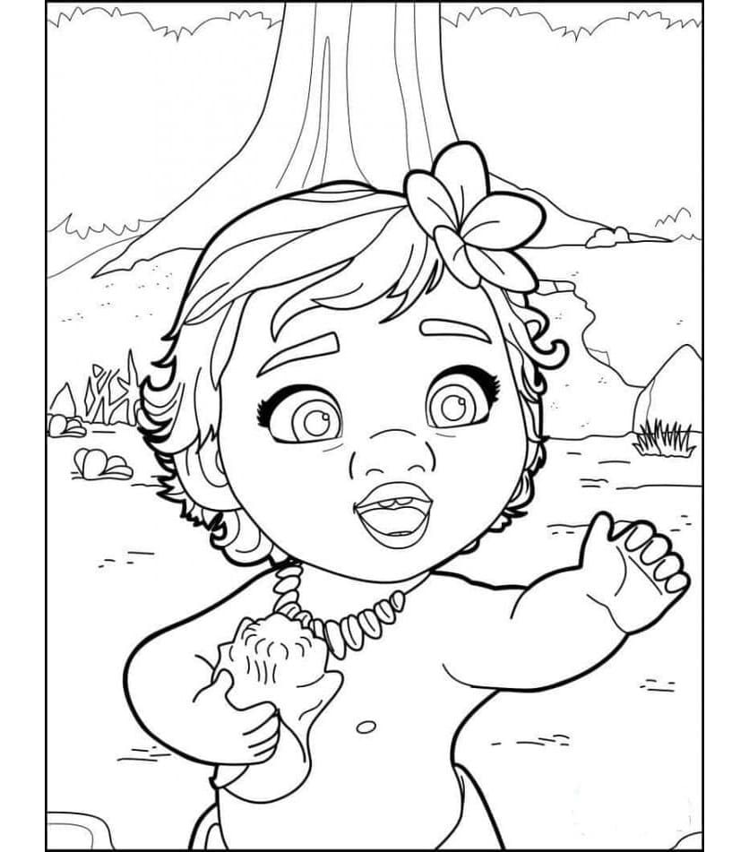 Baby Moana Free Printable Coloring Page