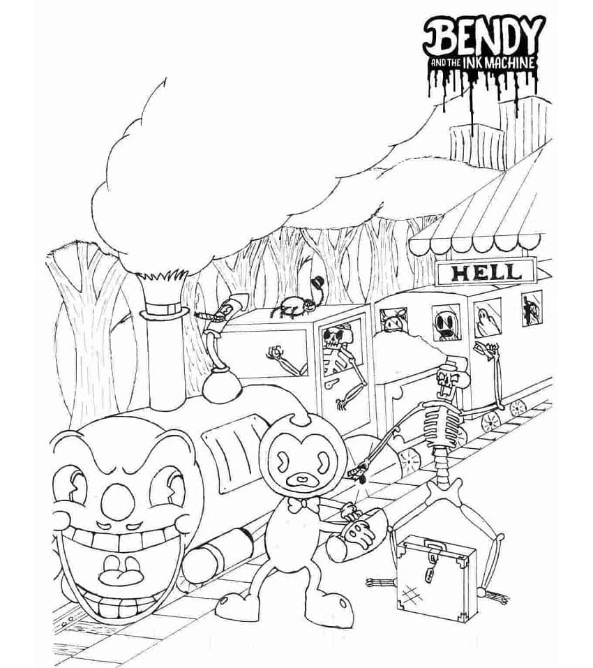 Bendy and Iron Railway of Darkness Coloring Page