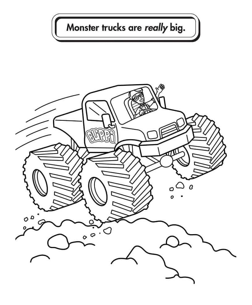 Blippi Driving Monster Truck Free Coloring Page