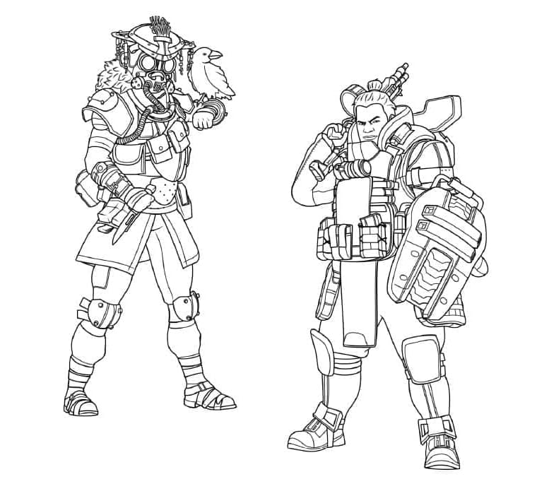 Bloodhound and Gibraltar Partner from Apex Legends Coloring Page