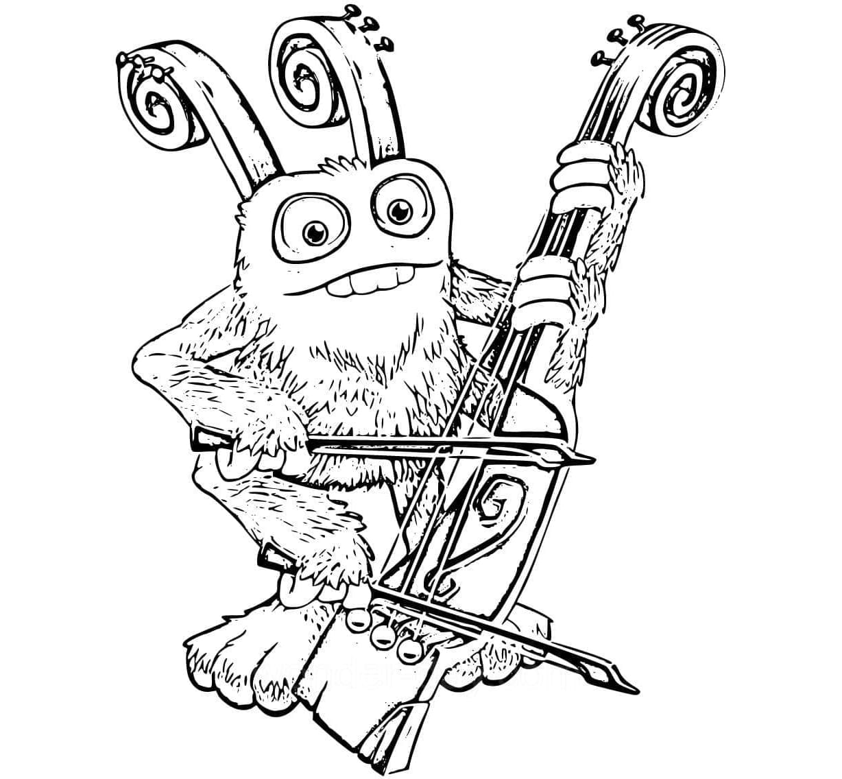 Bowgart from My Monsters Play Violin Coloring Page