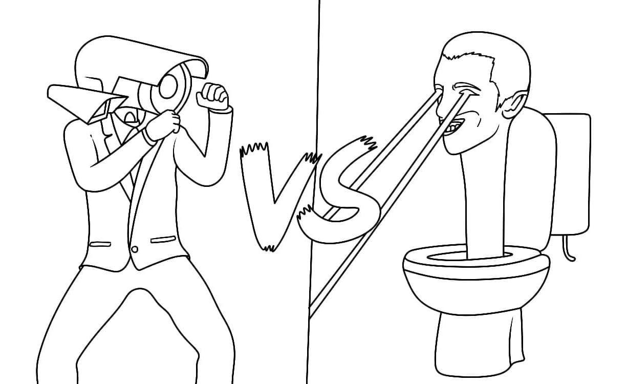 Cameraman vs Skibidi Toilet Free Print Coloring Page