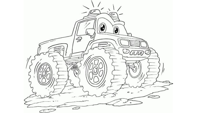 Cartoon Monster Truck Free Printable Coloring Page