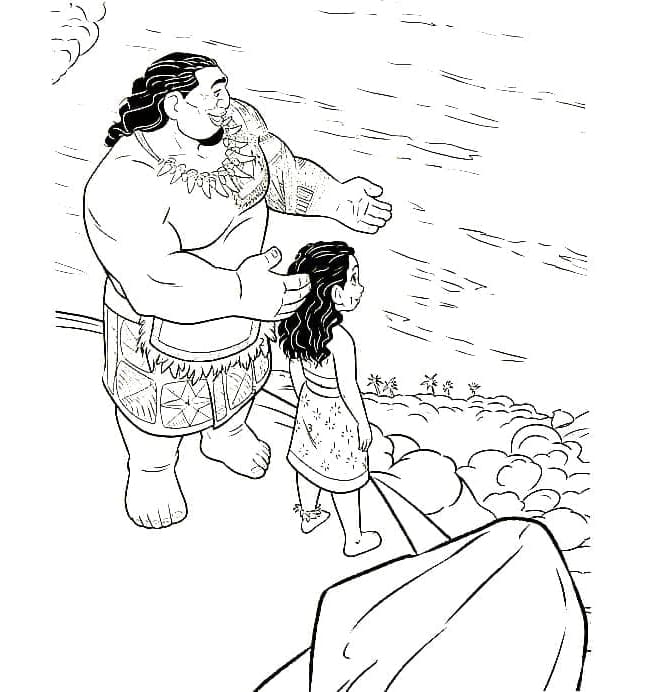 Chief Tui and Moana Free Printable Coloring Page