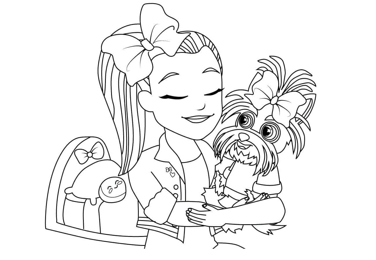 Cute JoJo Siwa and BowBow Playfulness Coloring Page