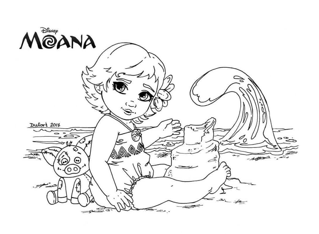 Cute Moana Free For Kids Coloring Page