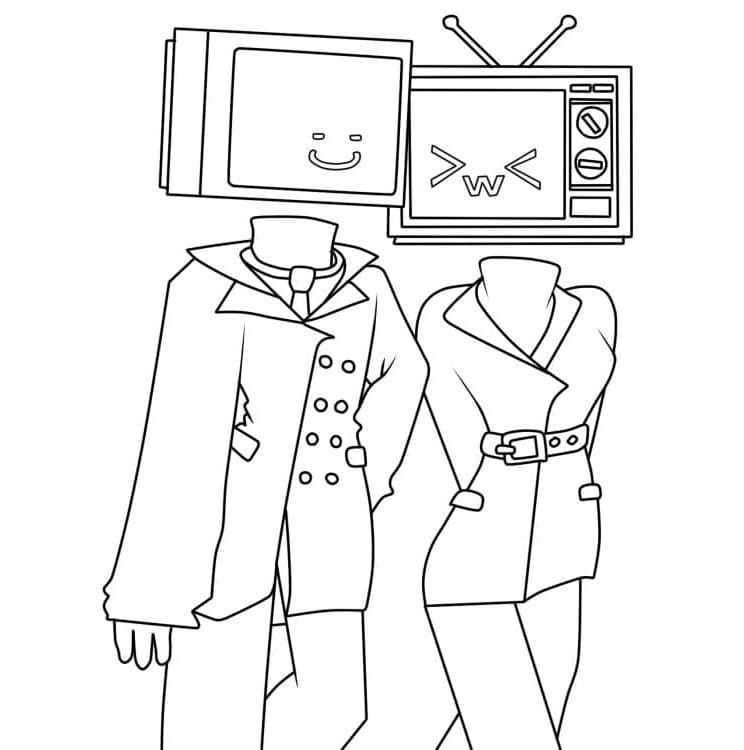 Cute Tv Man and TV Woman Free Coloring Page