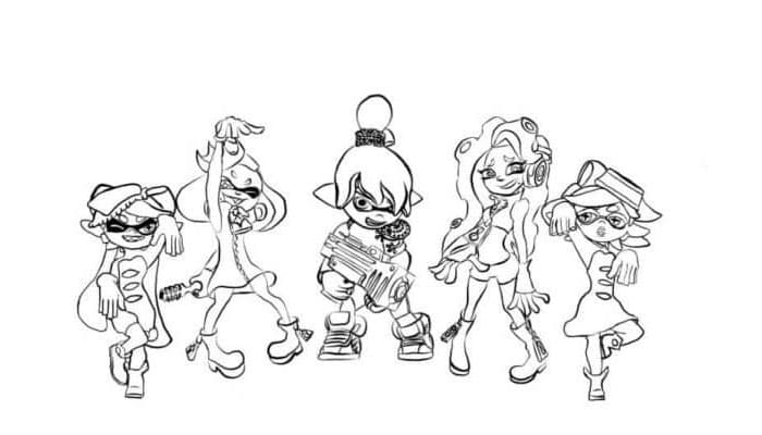 Diverse Heroines of Splatoon Coloring Page