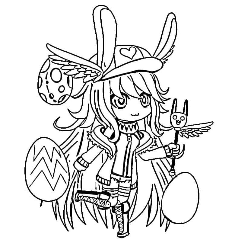 Easter Girl from Gacha Life Bunny Ears and Pastel Adventures Coloring Page