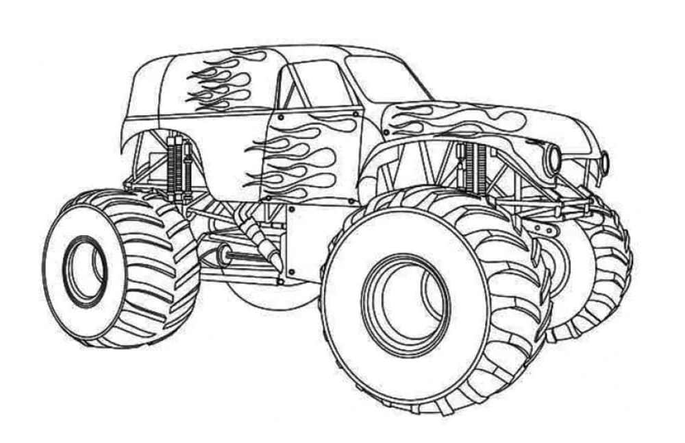 Flame Monster Truck Free Printable Coloring Page