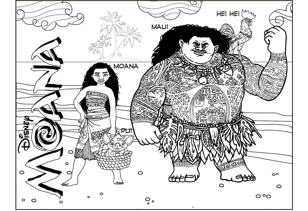 Free Image Moana with Maui Coloring Page