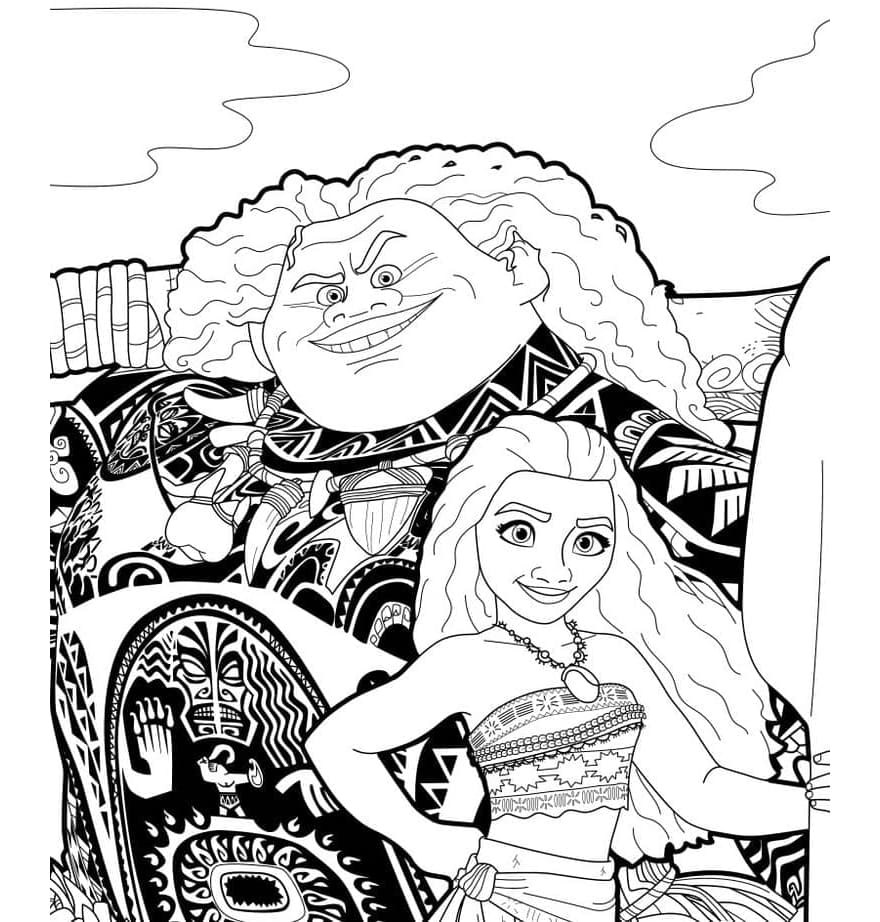 Free Printable Disney Moana and Maui Coloring Page