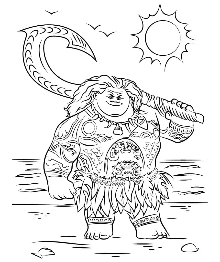 Free Printable Maui from Moana Coloring Page