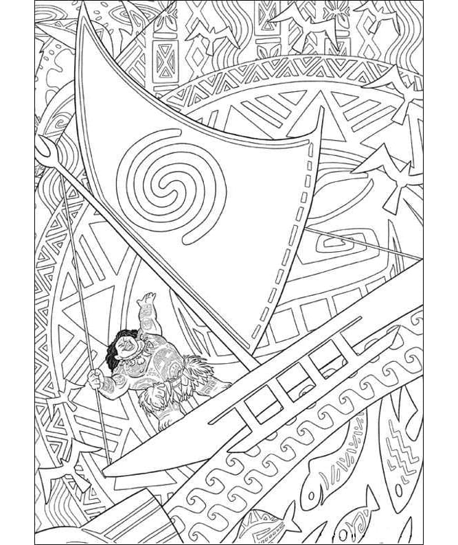 Free Printable Maui on Boat Coloring Page