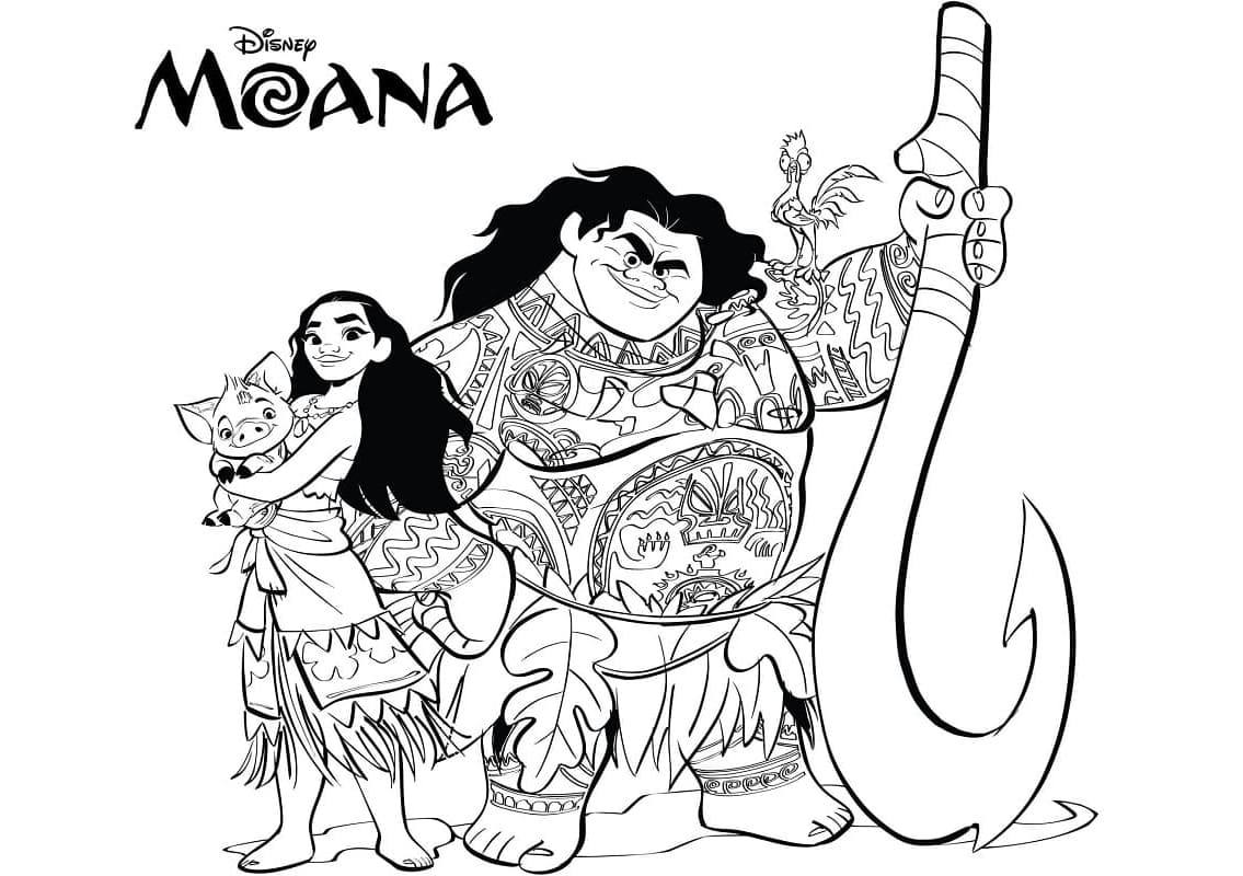 Free Printable Moana and Maui Coloring Page