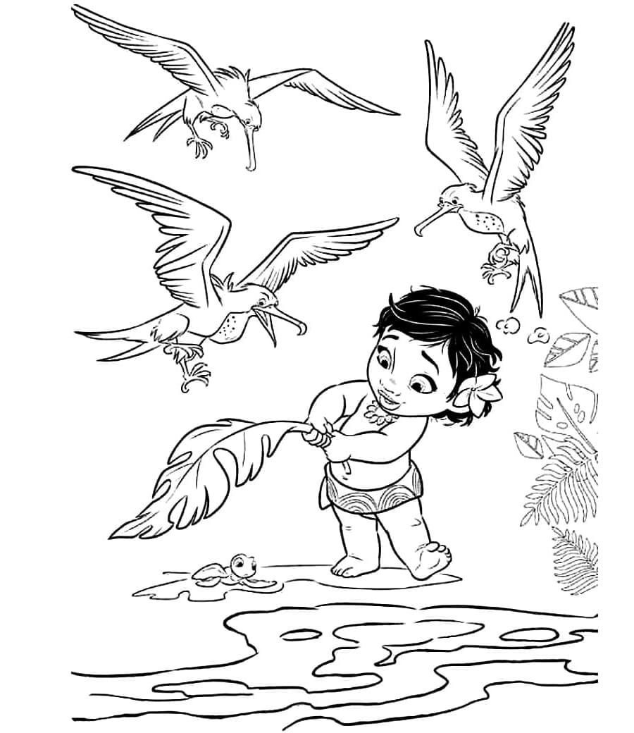 Free Printable Moana and Turtle Coloring Page