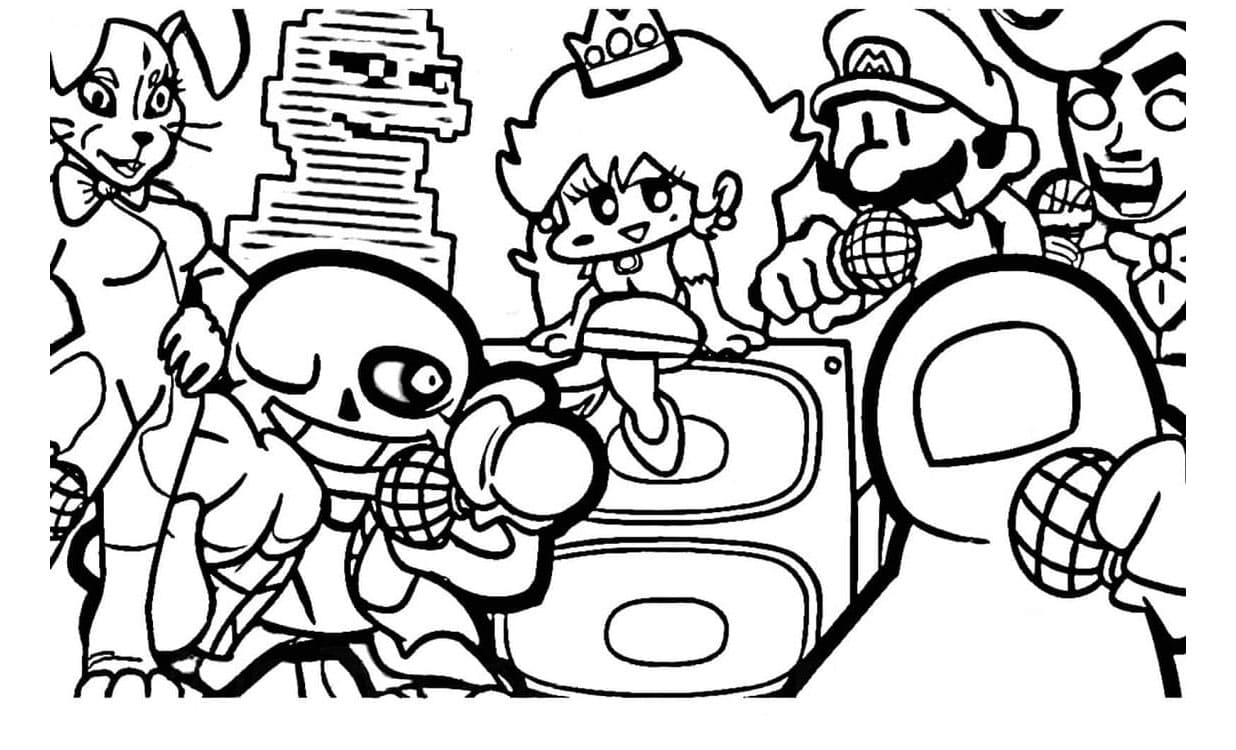 Friday Night Funkin Dancing Beats Unleashed Coloring Page