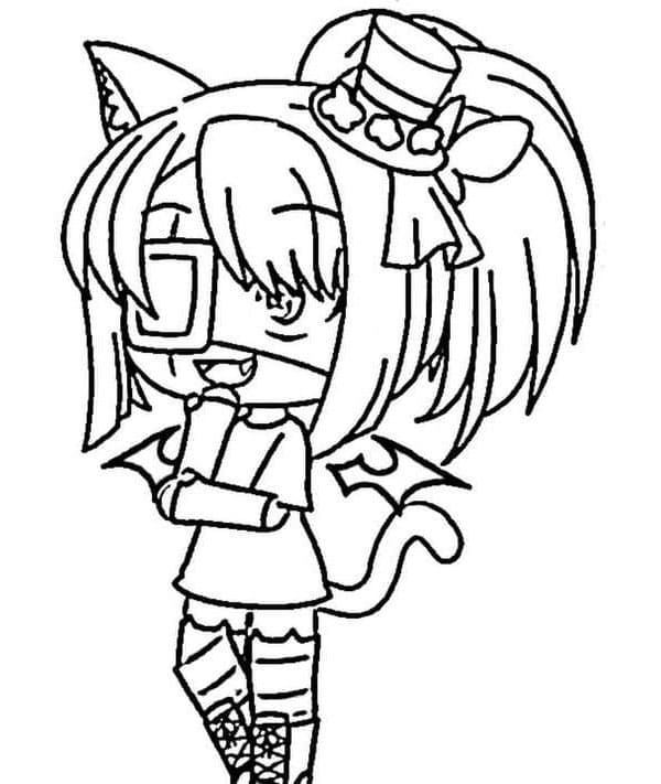 Gacha Life Bat Girl Wings of Pixelated Night Coloring Page