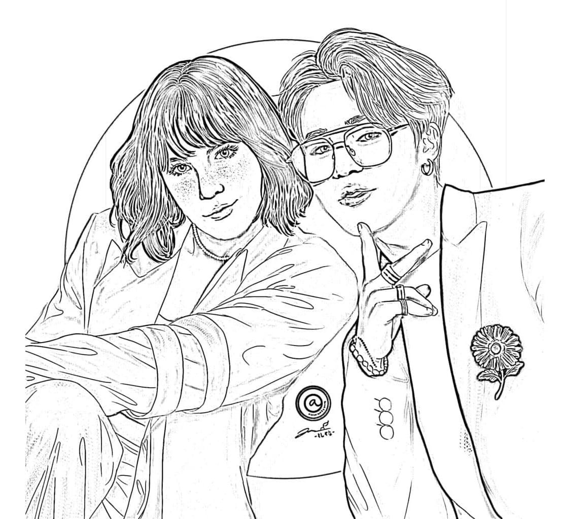 Halsey and Jimin Free Printable Coloring Page