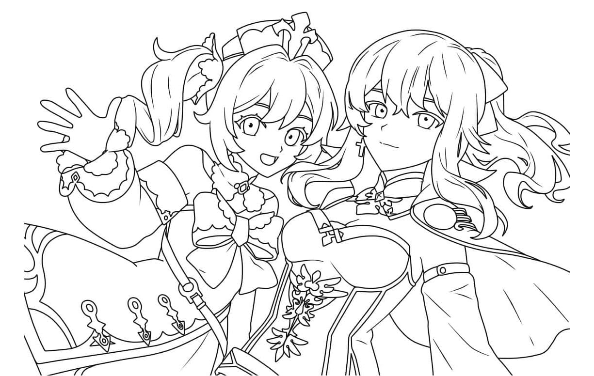 Harmony Healers in Genshin Impact Coloring Page