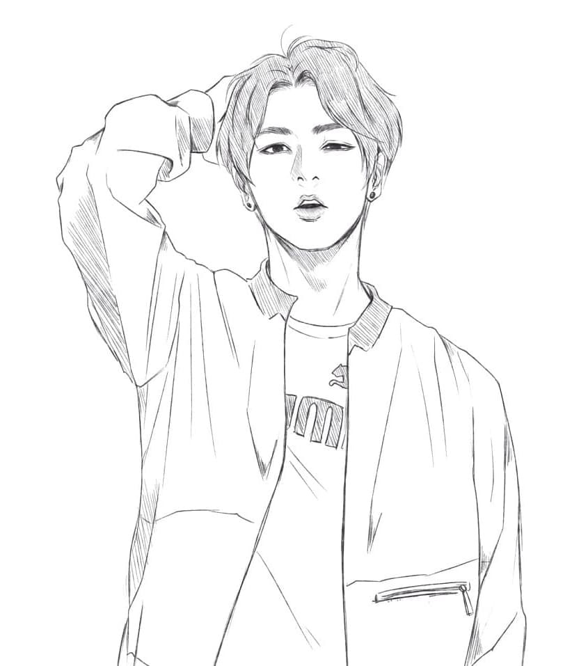 Jungkook from BTS Free Image Coloring Page