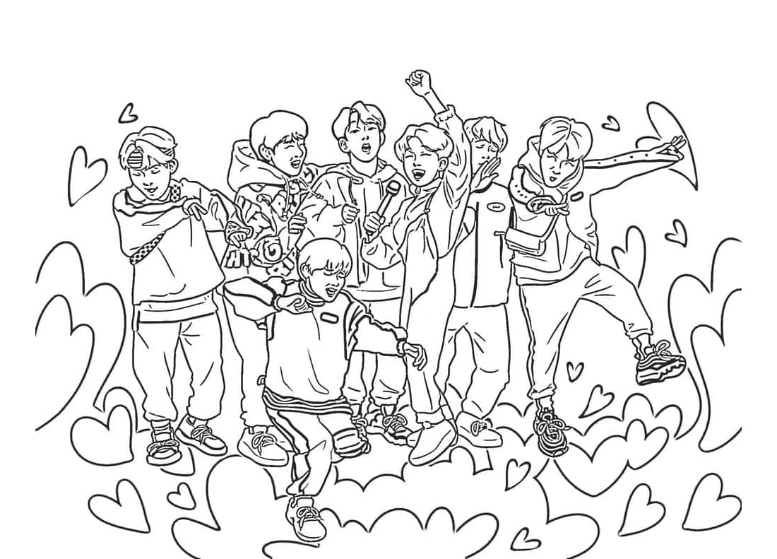 Korean Boy Band BTS Free Coloring Page