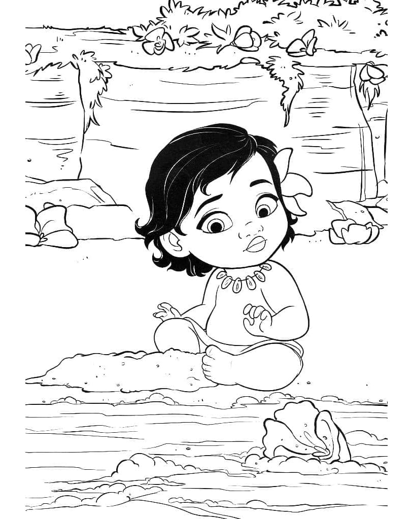 Little Girl Moana Free Coloring Page