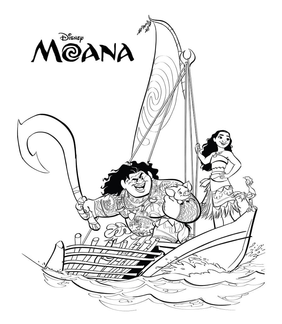 Maui and Moana Free Printable Coloring Page