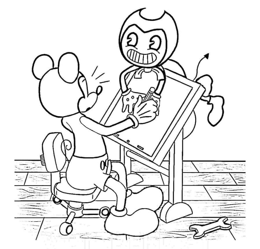 Mickey Mouse and Bendy Adventures Unbound Coloring Page