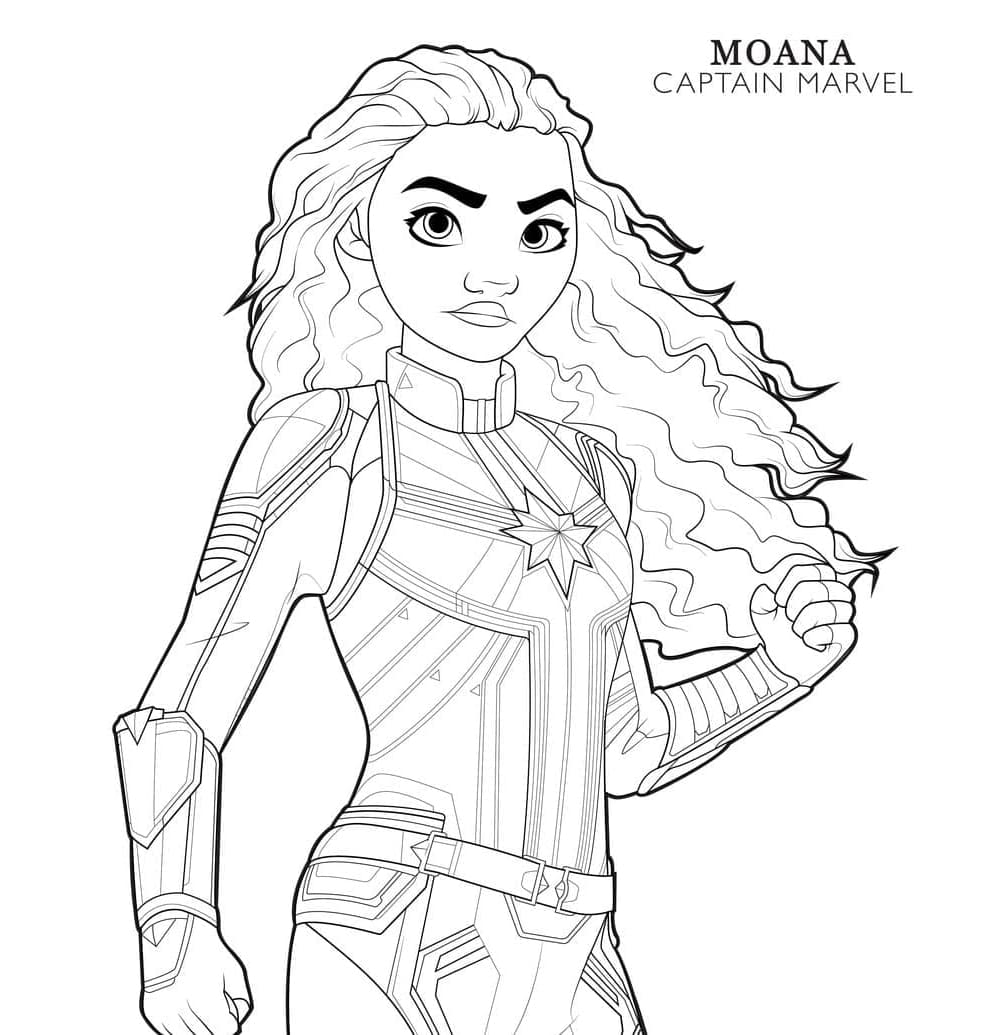 Moana Captain Marvel Free Printable Coloring Page