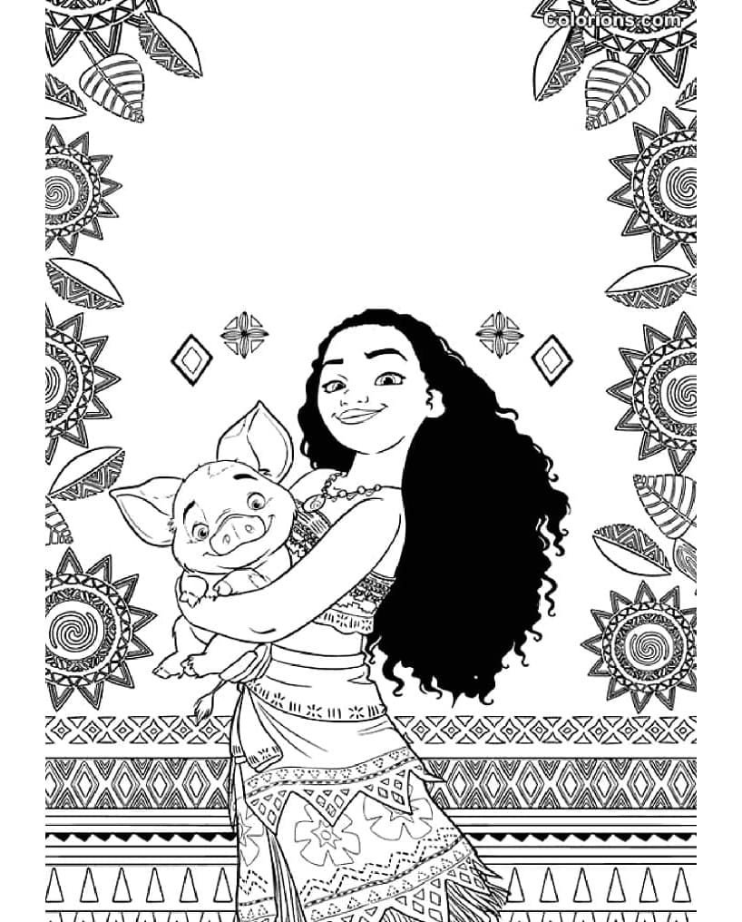 Moana and Pua Pig Free For Kids Coloring Page