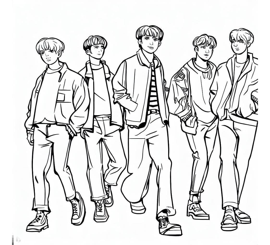 Nice BTS Free For Kids Coloring Page