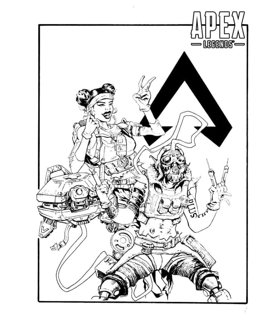 Octane and Lifeline from Apex Legends Free Print Coloring Page