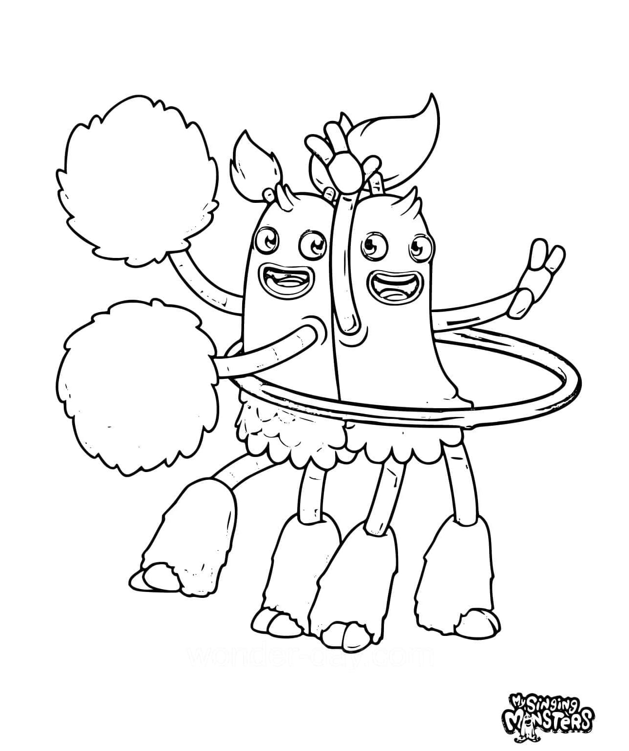 Partner Pom Pom and Hoola from My Singing Monsters Coloring Page