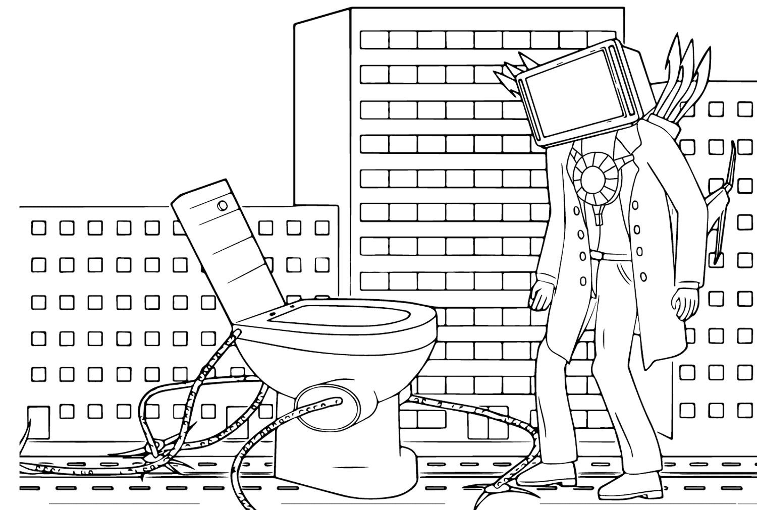 Skibidi Toilet Giant Free Coloring Page