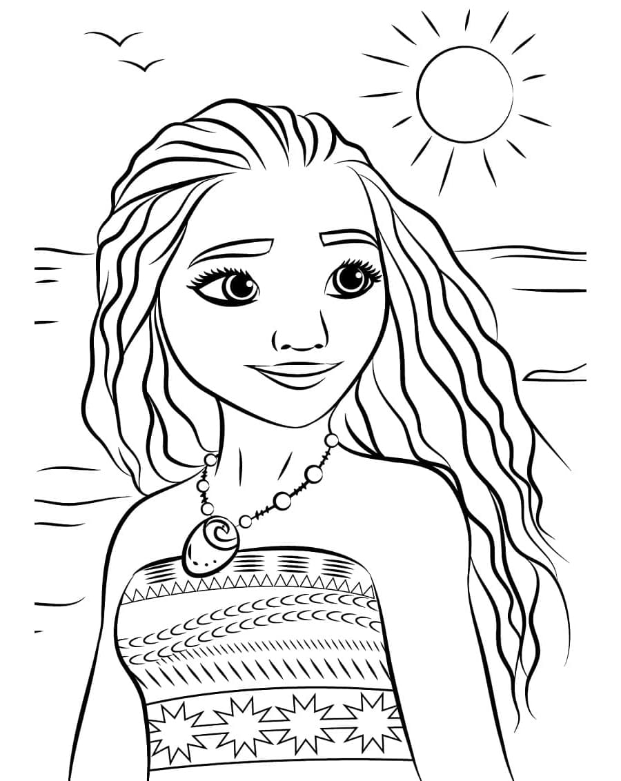 Smiling Moana Free Printable Coloring Page