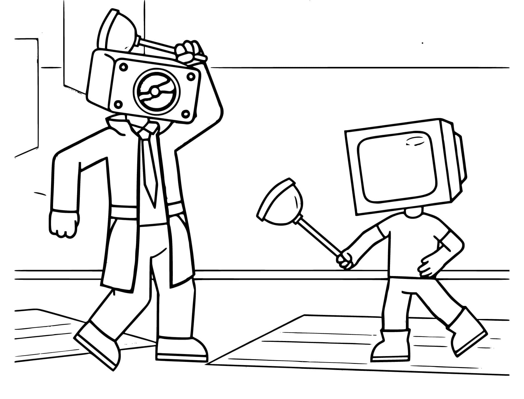 Speakerman and TV Woman Free Printable Coloring Page