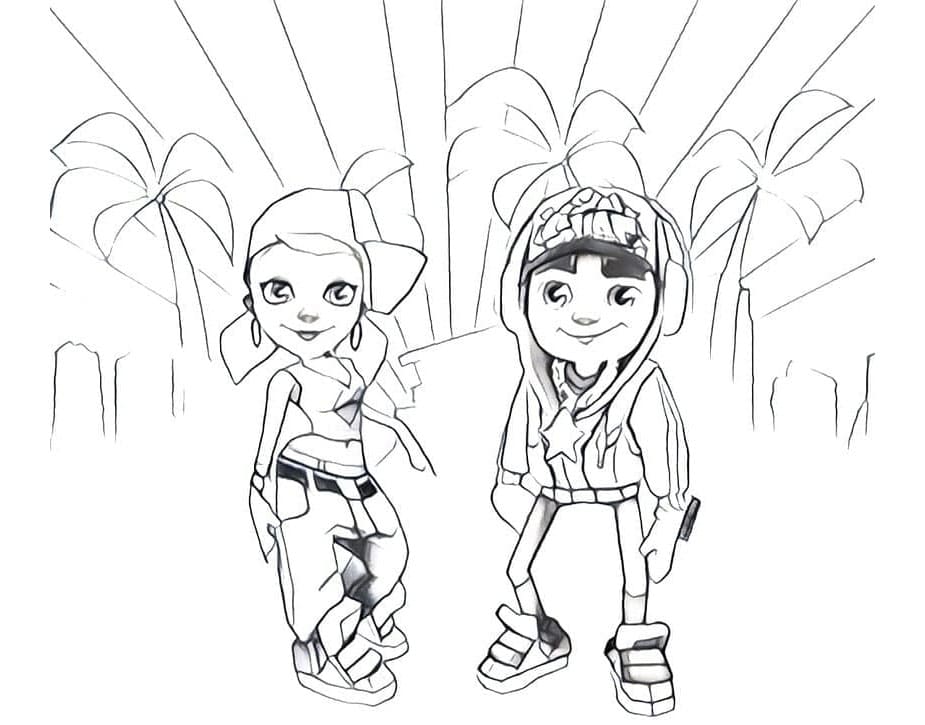 Subway Surfers Tricky and Jake's Coloring Page