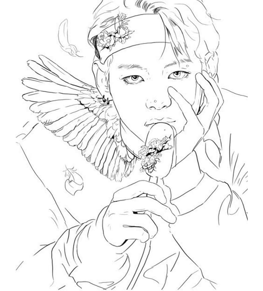 Suga from BTS Free For Kids Coloring Page