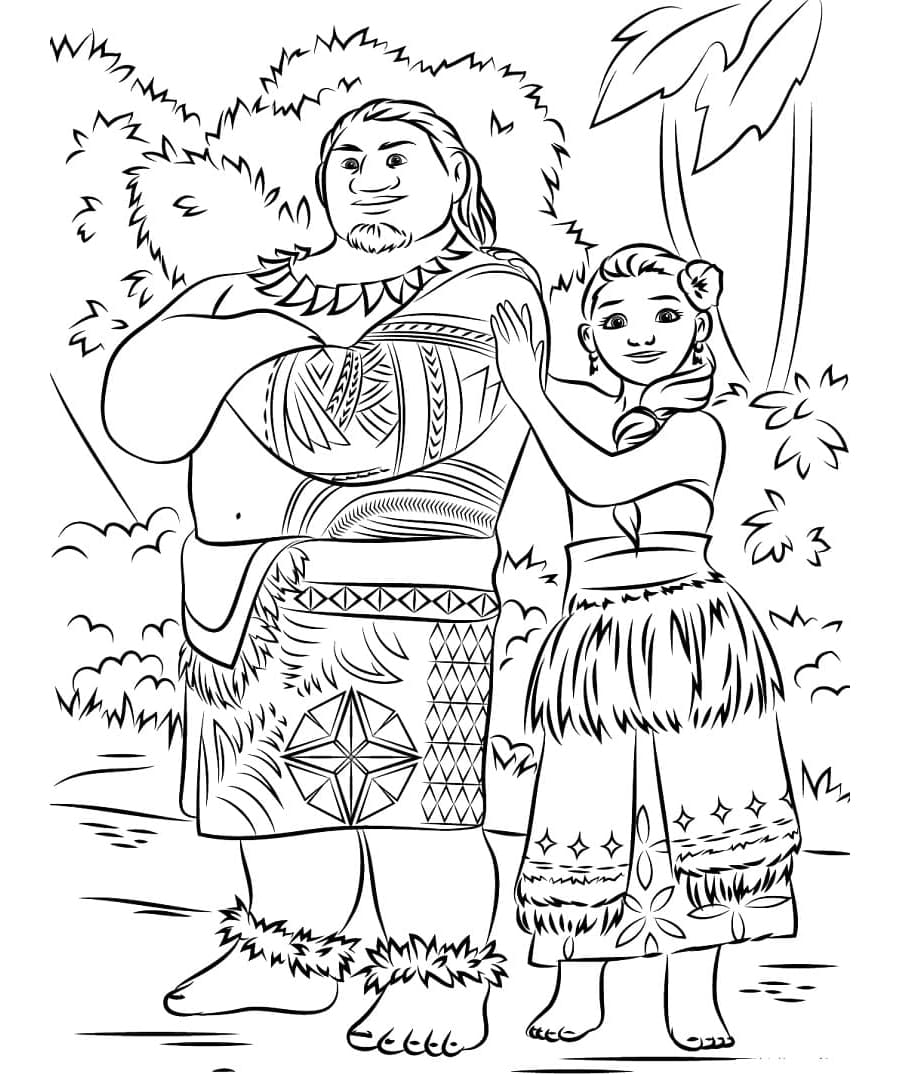 Tui and Sina from Moana aFree For Kids Coloring Page