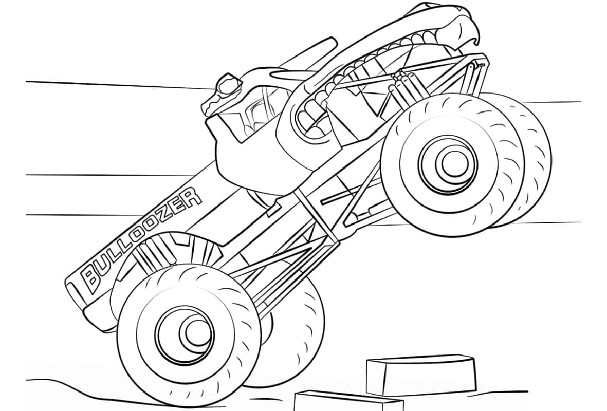 Bulldozer Monster Truck Free Coloring Page