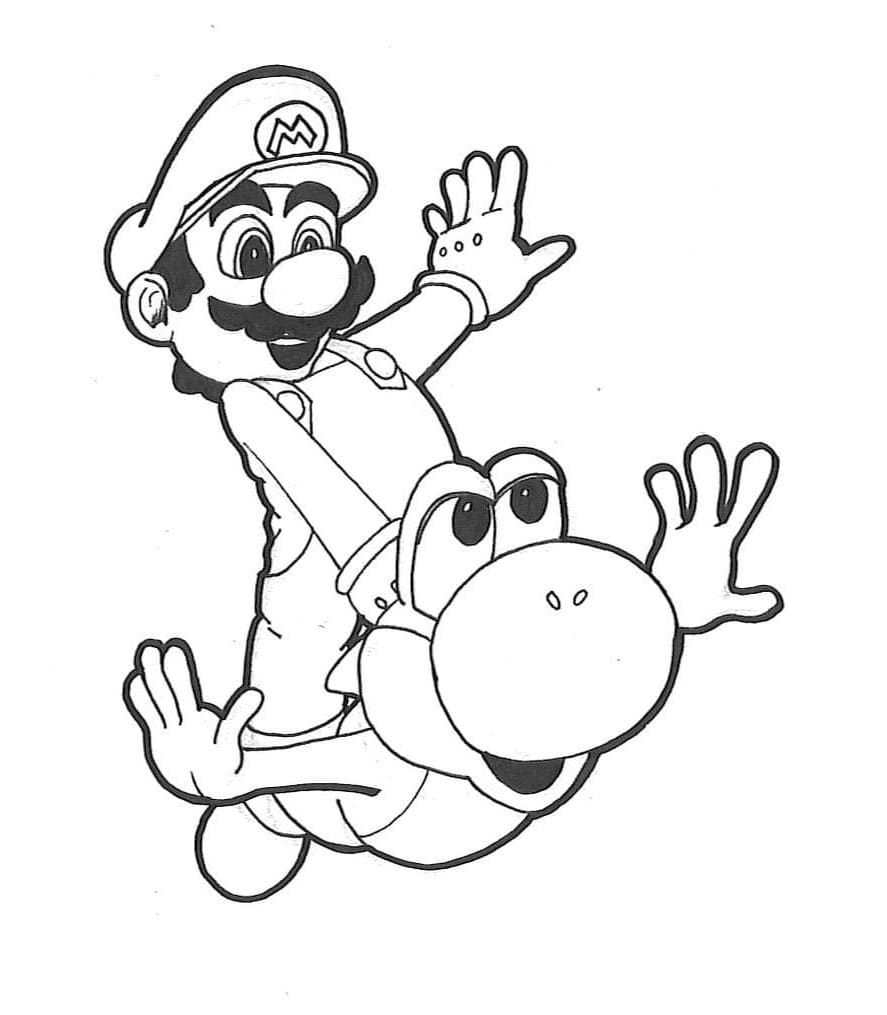 Dynamic Duo Mario and Yoshi Coloring Page