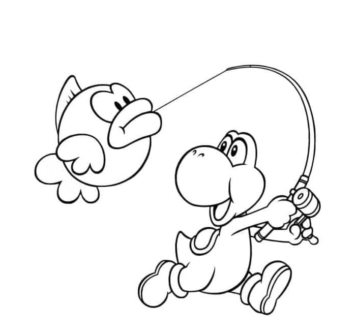 Fishing Adventure with Yoshi Coloring Page