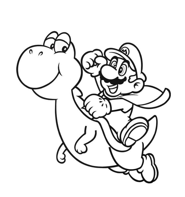 Super Mario and Yoshi Team Adventure Coloring Page