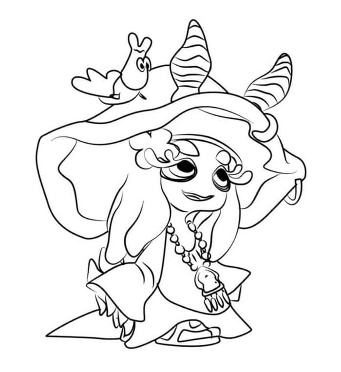 The Sister with Exotic Clothing and a Snail on her Head Coloring Page