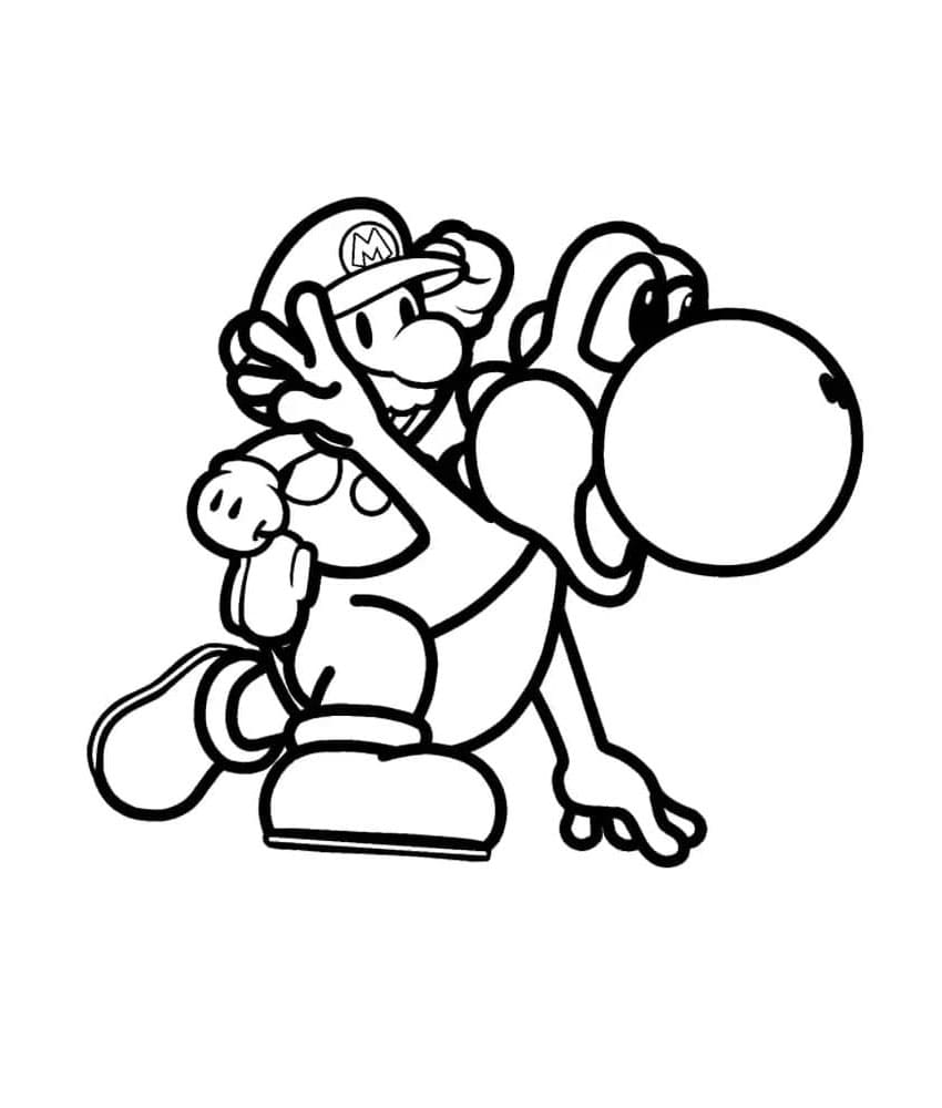 Yoshi and Mario Mushroom Adventure Coloring Page