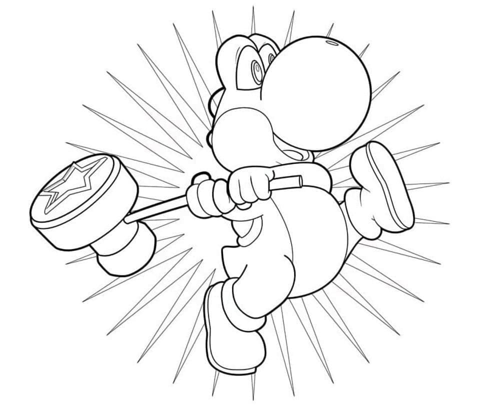 Yoshi's Hammer Time Adventure Coloring Page