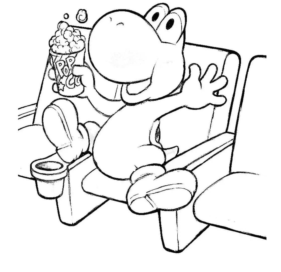 Yoshi's Movie Night Adventure Coloring Page