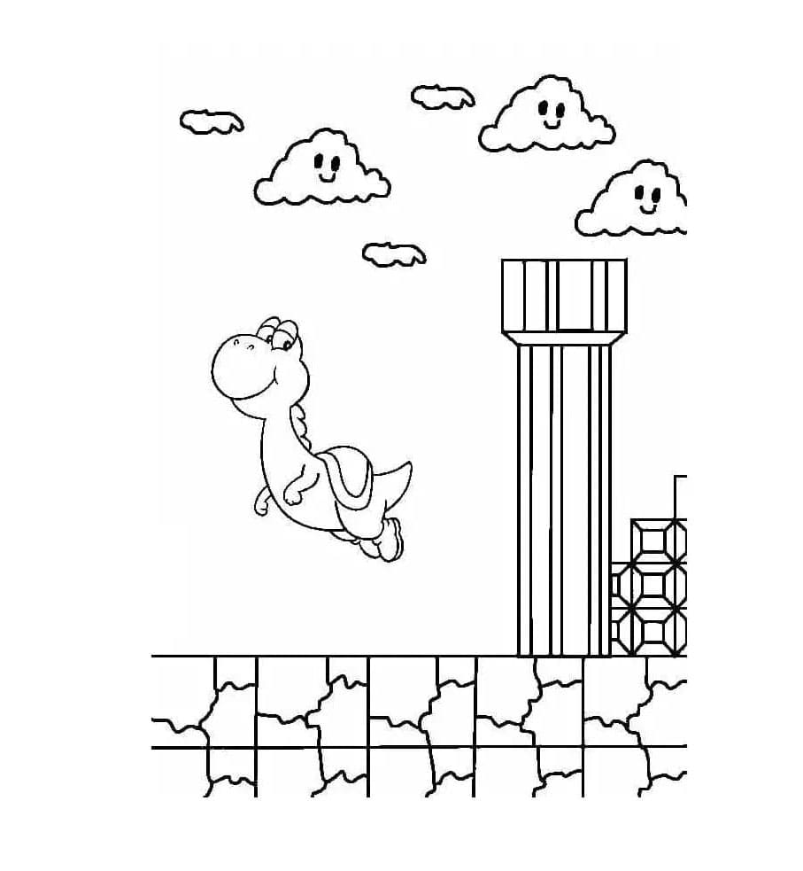 Yoshi's Sky Journey Coloring Page